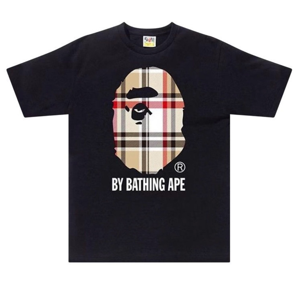 Bape Black T-Shirt with Iconic Plaid Ape Head